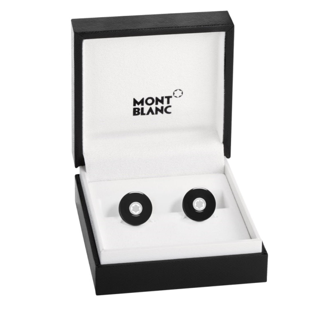 Boutons de manchette ronds Montblanc PIX en acier et résine noire 116666 - Capodagli Jewellery