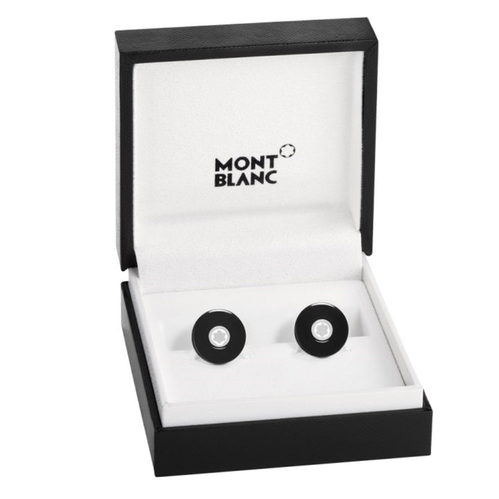 Boutons de manchette ronds Montblanc PIX en acier et résine noire 116666 - Capodagli Jewellery
