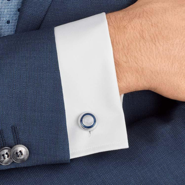 Montblanc UNICEF runde manchetknapper stål og blå harpiks 116576 - Capodagli 1937