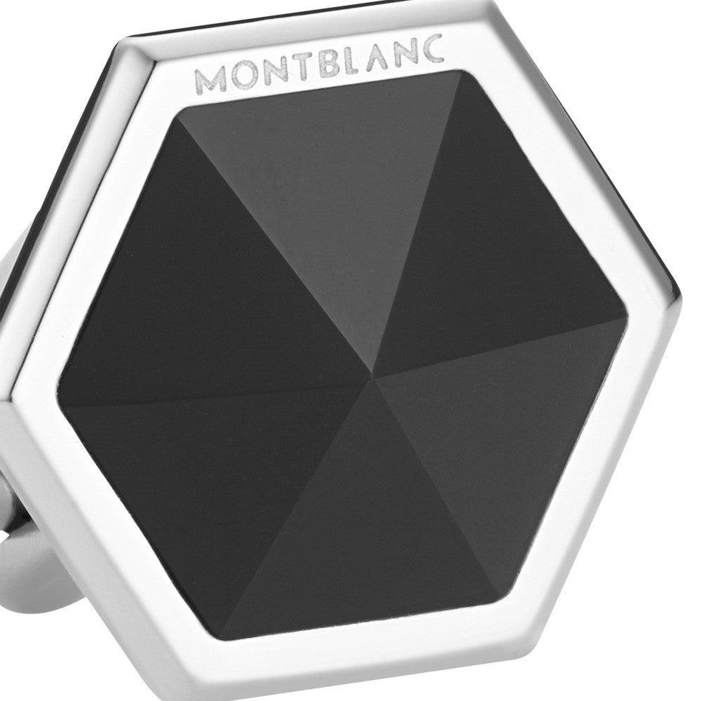 Montblanc manchetknopen Sartorial onyx staal 118599 - Capodagli Sieraden