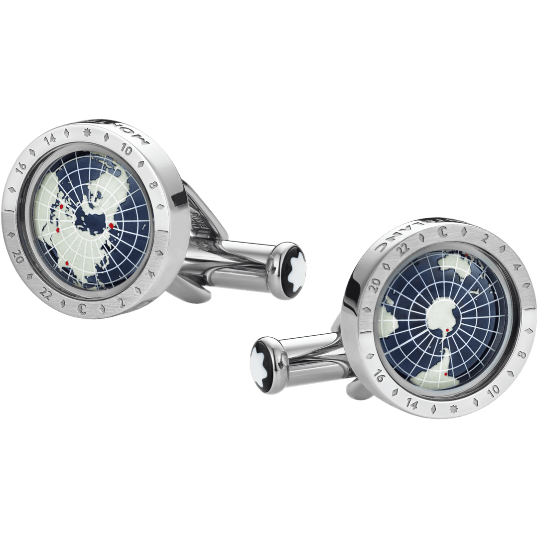 Montblanc Herren-Manschettenknöpfe 1858 Geosphere Stahl und blaues Harz 126165 – Capodagli 1937