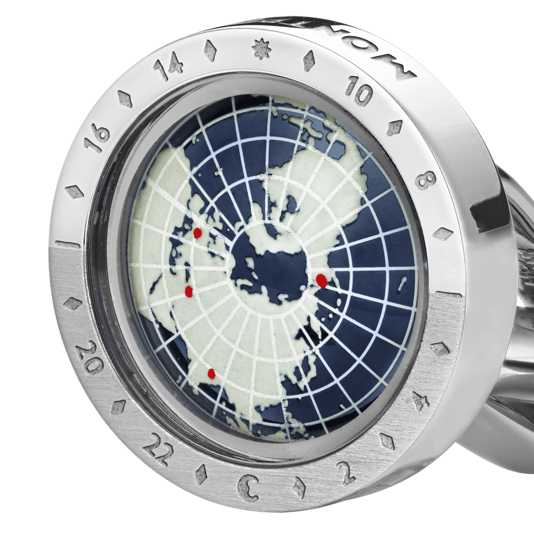 Montblanc Herren-Manschettenknöpfe 1858 Geosphere Stahl und blaues Harz 126165 – Capodagli 1937