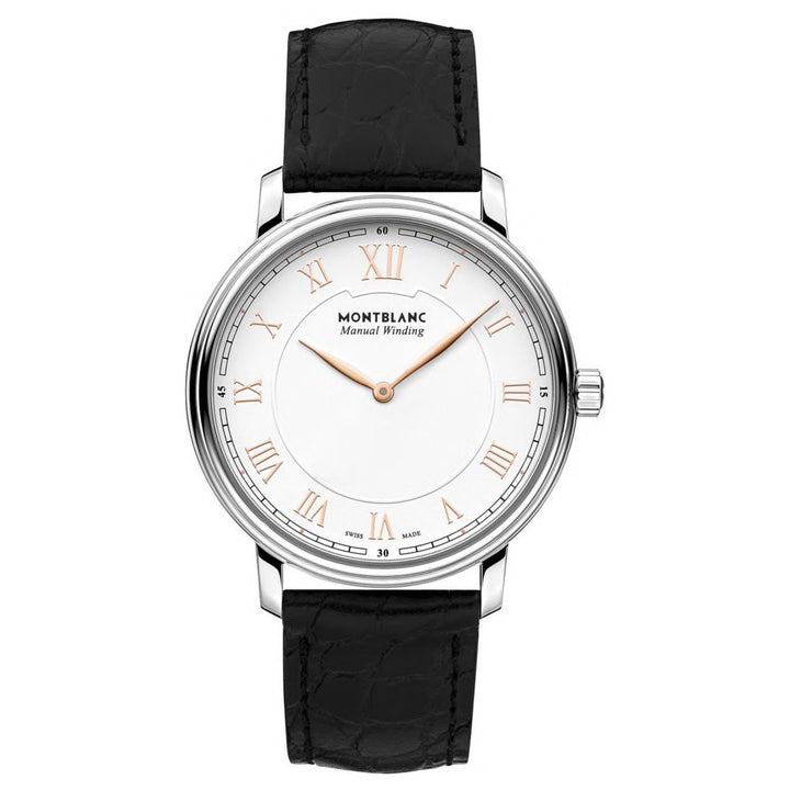 Montblanc herreur Tradition Manual Optræk 40mm sort læderrem 119962 - Gioielleria Capodagli