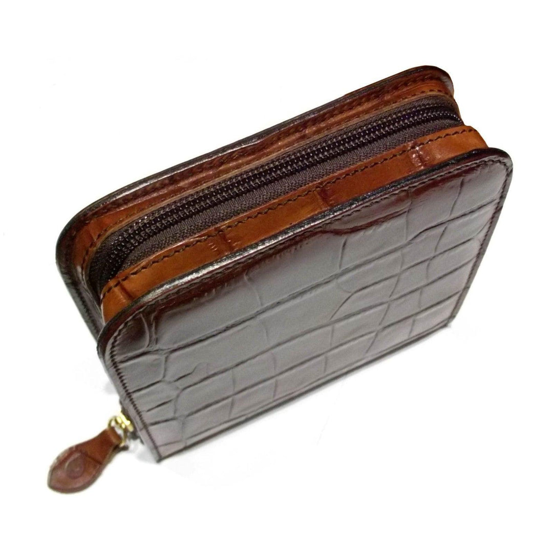 Officina Italia box för 4 klockor i brunt läder med krokodiltryck 0FF.07 - Gioielleria Capodagli