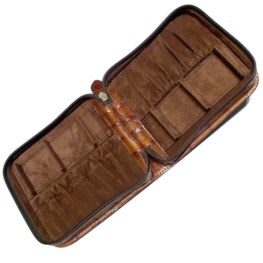 Officina Italia box för 4 klockor i brunt läder med krokodiltryck 0FF.07 - Gioielleria Capodagli