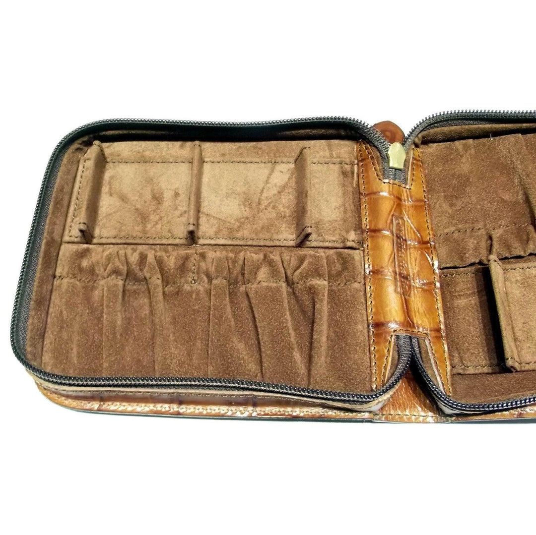 Officina Italia box för 4 klockor i brunt läder med krokodiltryck 0FF.07 - Gioielleria Capodagli