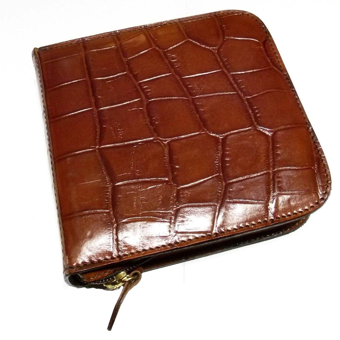 Officina Italia box för 4 klockor i brunt läder med krokodiltryck 0FF.07 - Gioielleria Capodagli