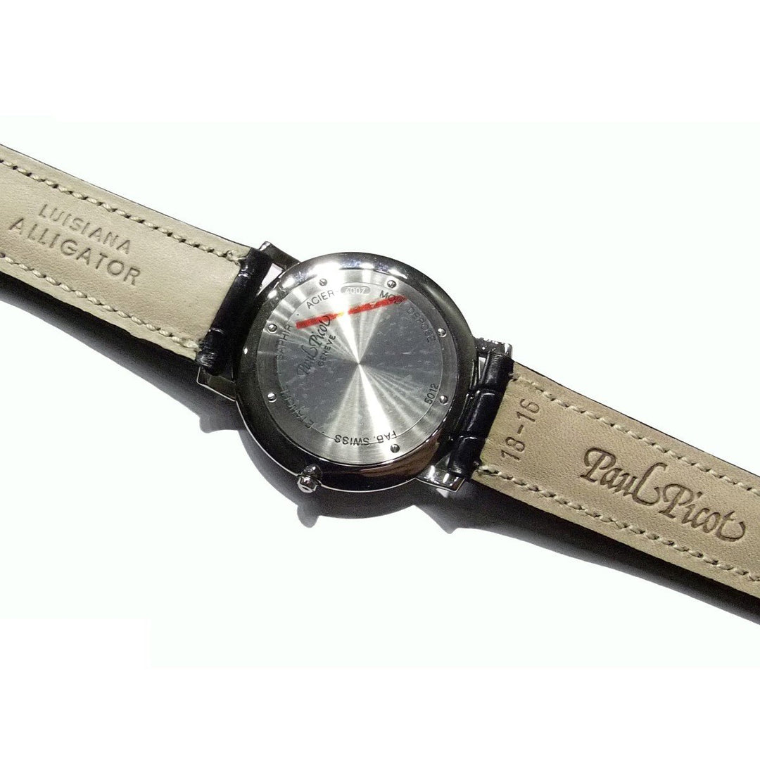 Damski zegarek Paul Picot Atelier czarny 35 mm stalowy kwarcowy pasek ze skóry aligatora 004007 - Gioielleria Capodagli