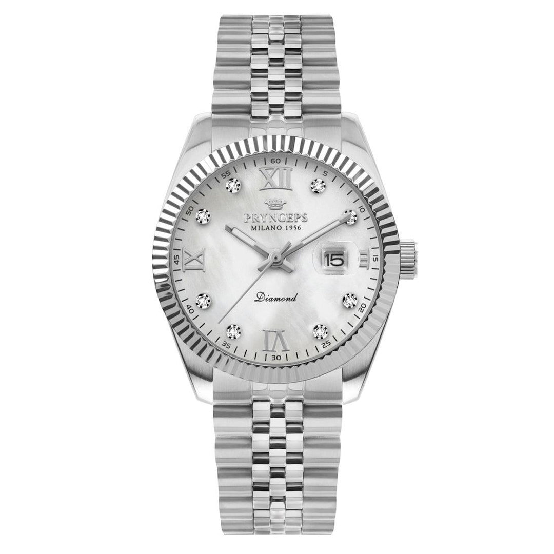 Zegarek damski Pryngeps 32 mm stalowa kwarcowa tarcza z masy perłowej z diamentami A822/2QB MP - Gioielleria Capodagli