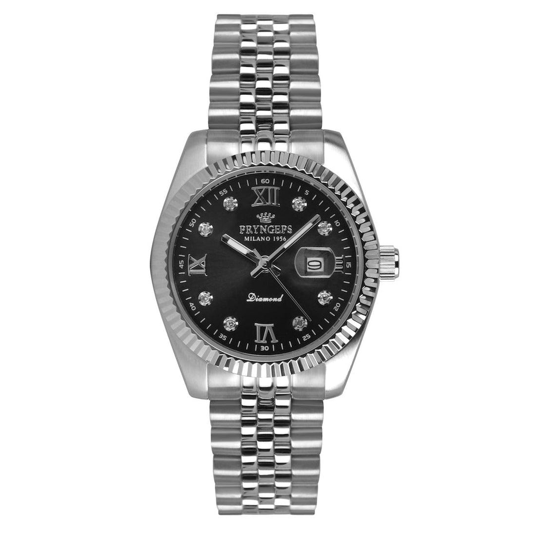Ceas de dama Pryngeps 32mm otel quartz cadran negru cu diamante A822/2QB BLACK - Gioielleria Capodagli