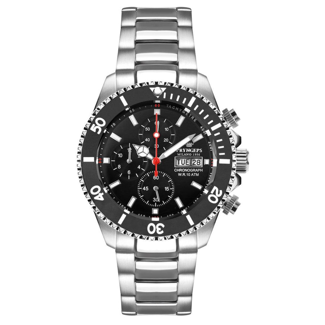 Ceas Pryngeps Mediterraneo Chrono Sub Professional 100m 42mm otel negru quartz CR636 N/N - Capodagli 1937