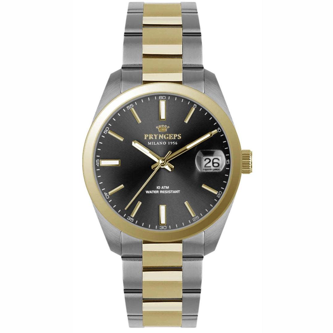 Ceas Pryngeps Torino 39mm oțel cuarț fumat PVD finisaj aur galben A1071/B FU - Capodagli 1937