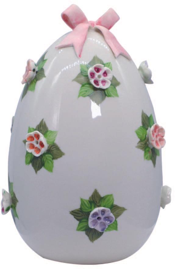 Sbordone uovo fiocco rosa e fiori colorati Ø10cm h.14cm porcellana made in italy UO14FR/2 - Capodagli 1937