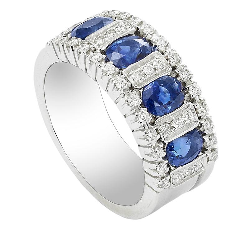 Obrączka ślubna Sidalo 18-karatowe białe złoto 11,70 g diamentów 0,36 ct szafiry 2,06 ct M 3278 AZ - Gioielleria Capodagli