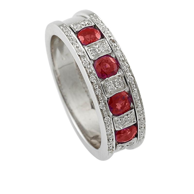 Obrączka ślubna Sidalo 18-karatowe białe złoto 9,10 g diamentów 0,18 ct rubinów 1,02 ct M 2880 AR - Gioielleria Capodagli