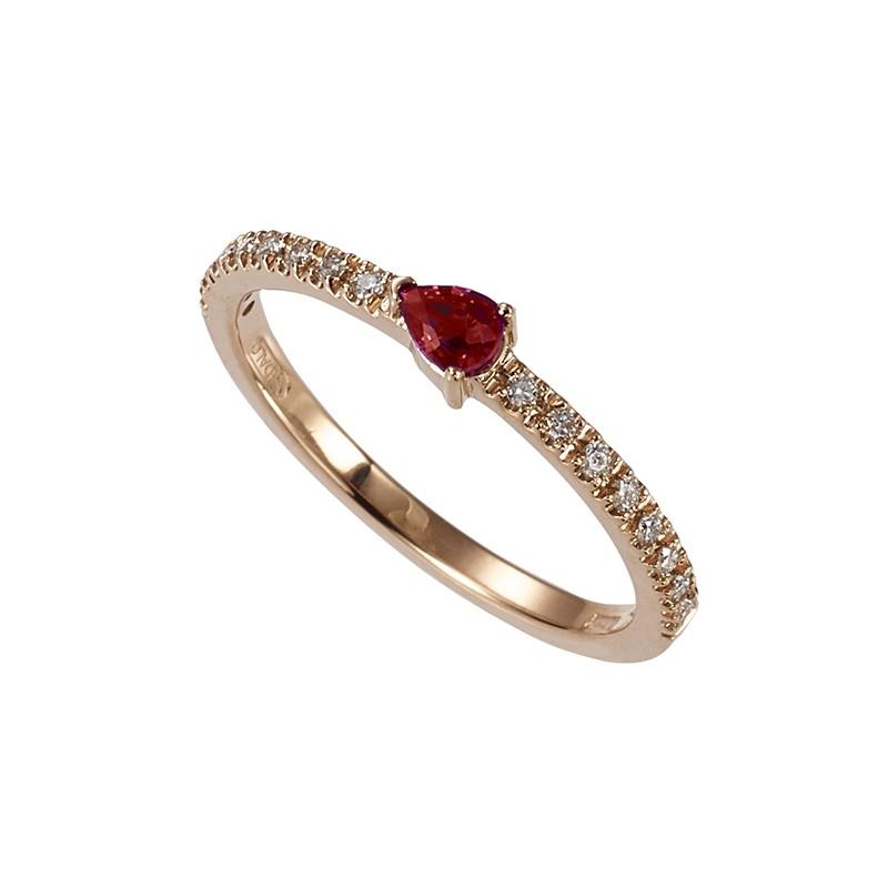 Sidalo wedding band ring 18kt rose gold 2.50g diamonds 0.11ct teardrop ruby ​​0.17ct 103 M 628 ARGOC - Gioielleria Capodagli
