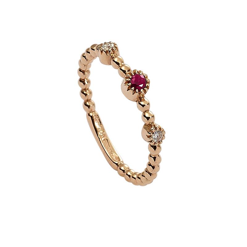 Sidalo ring 18Kt rose gold 2.20g ruby ​​0.09ct diamonds 0.06ct M 4937 AR - Gioielleria Capodagli