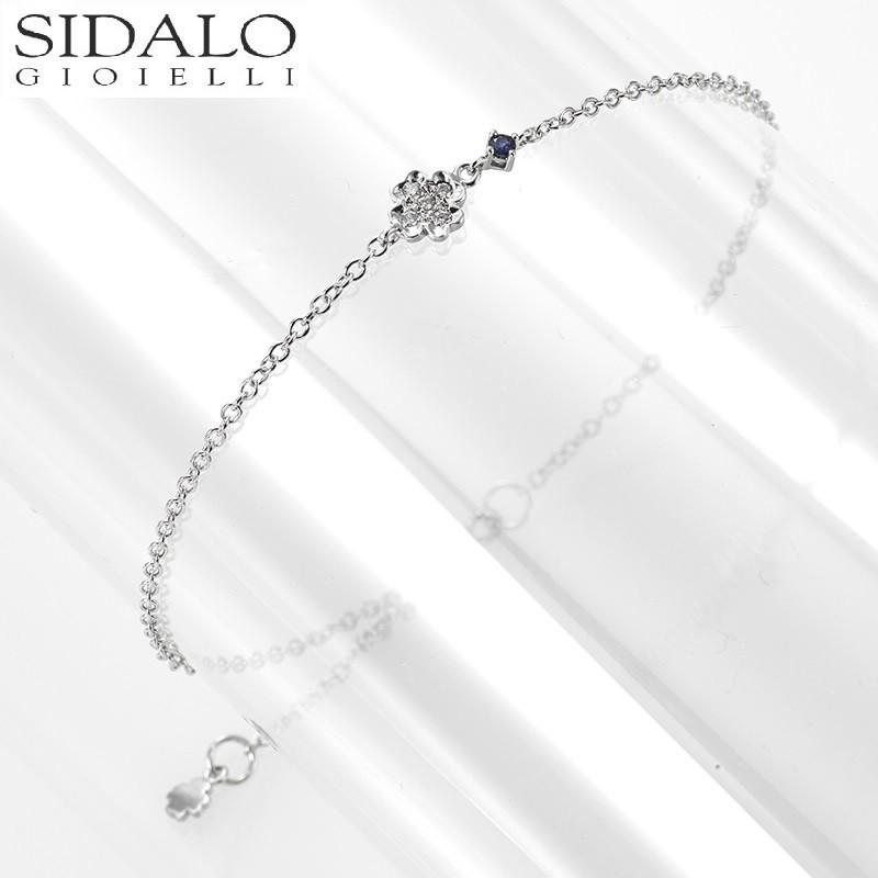 Bratara Sidalo cu trifoi cu patru foi din aur alb, diamante si safir M 5131-1-Z-BR - Gioielleria Capodagli