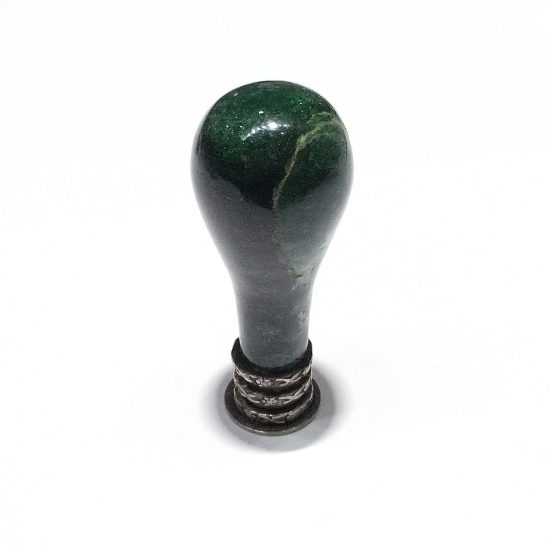 Green aventurine stamp seal with burnished 925 silver base A/SM000/C - Gioielleria Capodagli