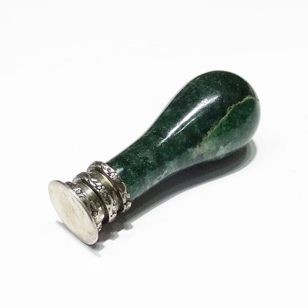 Green aventurine stamp seal with burnished 925 silver base A/SM000/C - Gioielleria Capodagli