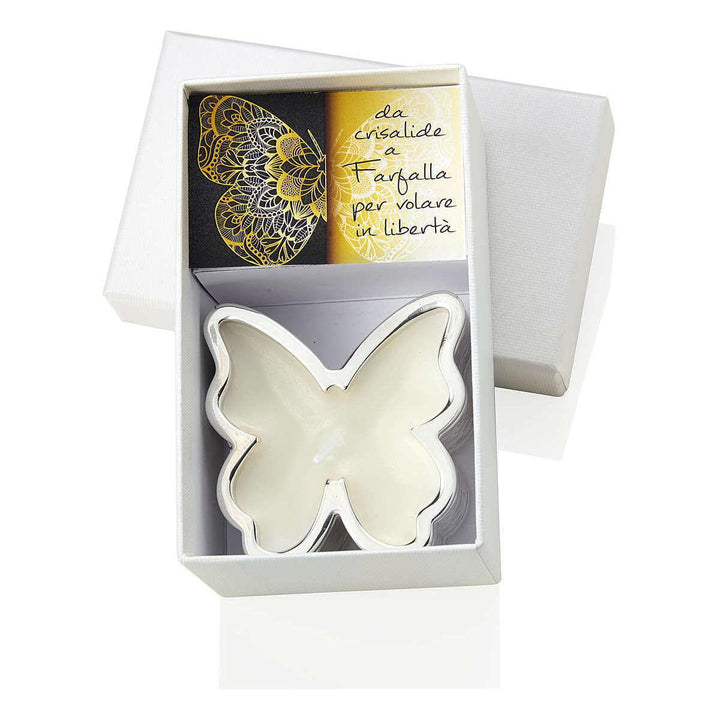 Vela borboleta de resina Sovrani 7,5x7,5cm h 4cm laminado prateado R 17306 - Capodagli 1937