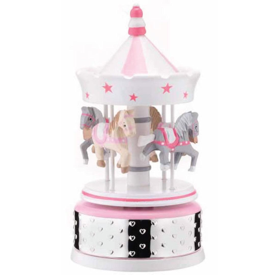 Sovrani karrusel spilledåse til piger, heste, hjerter, h.20, træ- og sølvbelagt harpiks W5221 RA - Capodagli 1937