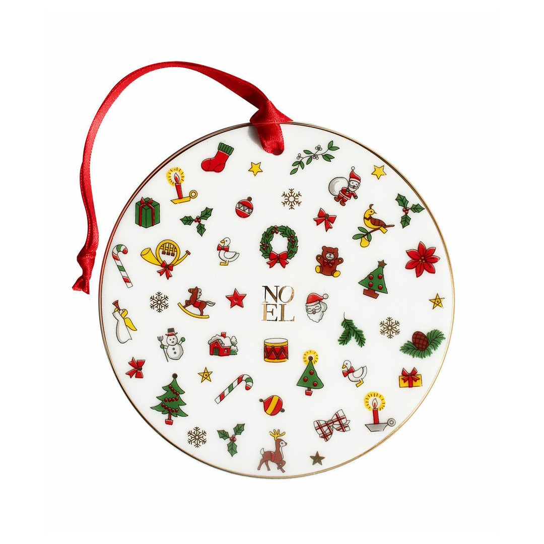 Taitù Merry Christmas cirkel dekoration 10cm Fine Bone Kina porcelæn 12-6-26-G - Gioielleria Capodagli