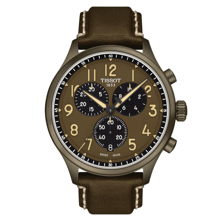Zegarek Tissot Chrono XL 45mm khaki kwarcowa stal khaki wykończenie PVD T116.617.36.092.00 - Capodagli 1937