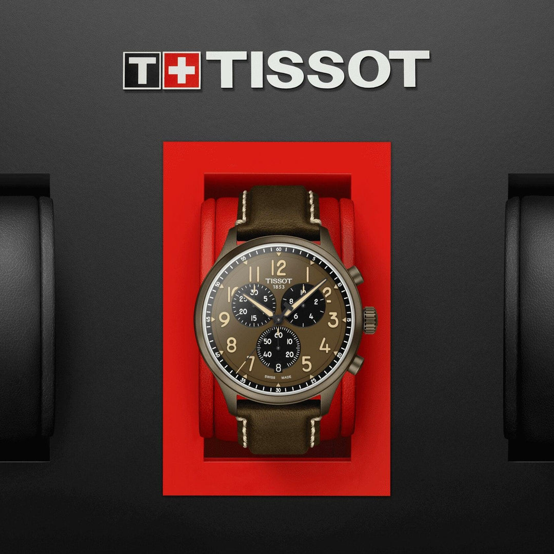 Zegarek Tissot Chrono XL 45mm khaki kwarcowa stal khaki wykończenie PVD T116.617.36.092.00 - Capodagli 1937