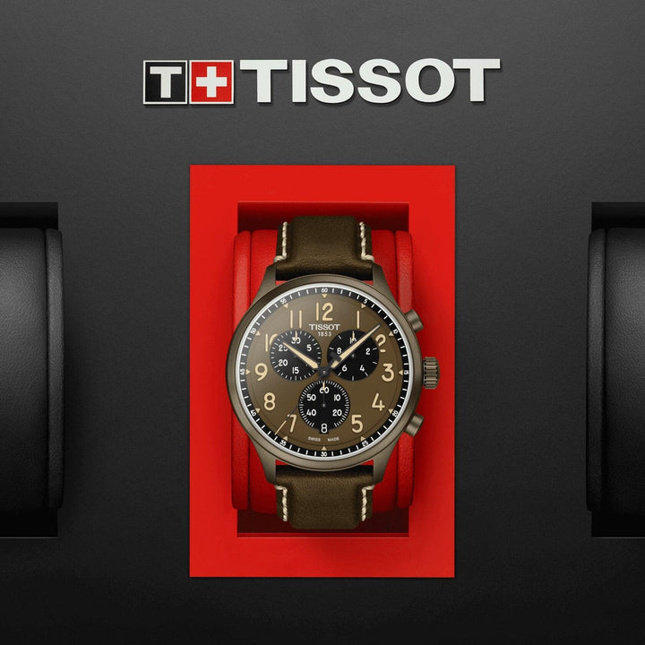Zegarek Tissot Chrono XL 45mm khaki kwarcowa stal khaki wykończenie PVD T116.617.36.092.00 - Capodagli 1937