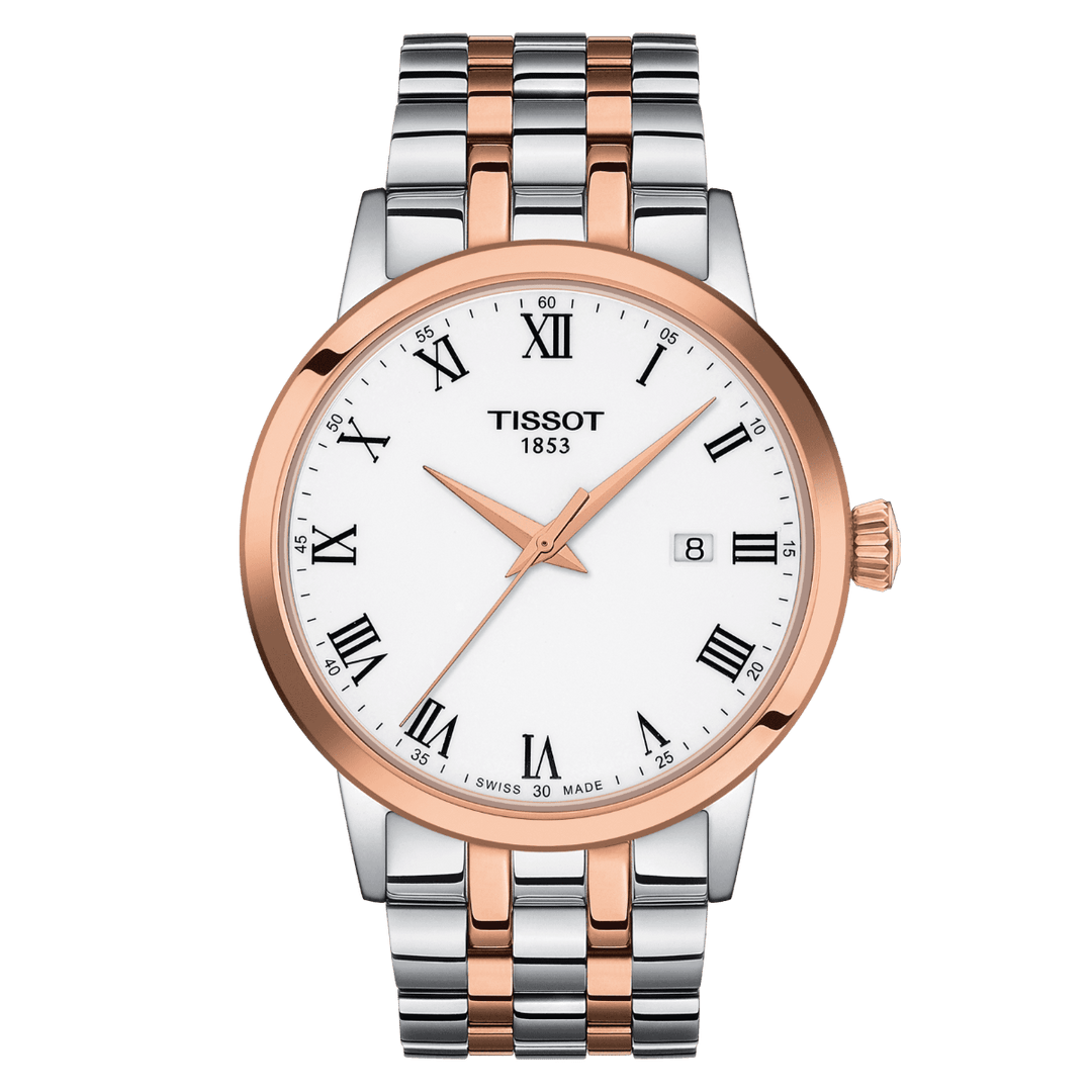 Reloj Tissot Classic Dream 42mm acero cuarzo blanco PVD acabado oro rosa T129.410.22.013.00 - Gioielleria Capodagli