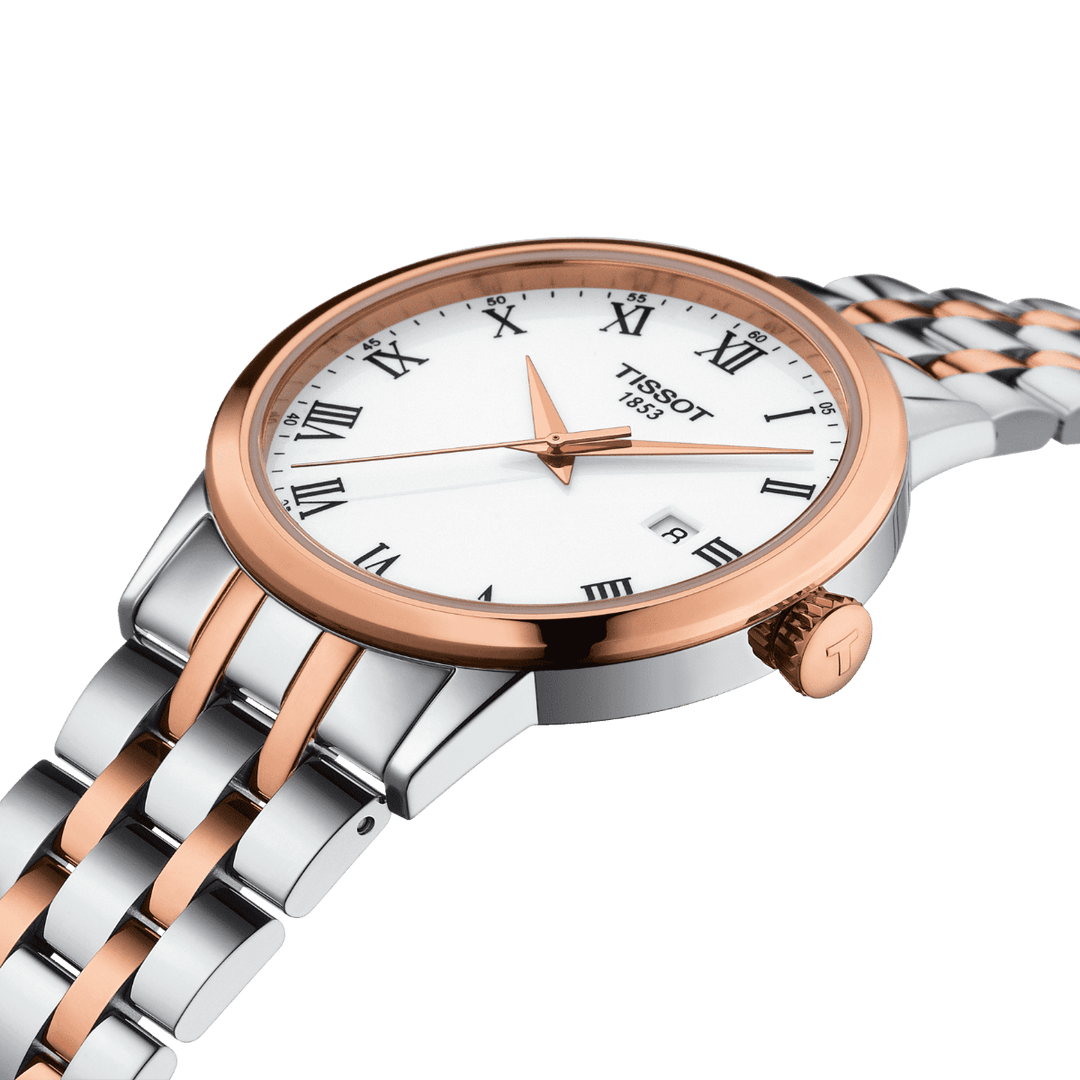 Tissot horloge Classic Dream 42 mm wit quartz staal PVD rosé gouden afwerking T129.410.22.013.00 - Gioielleria Capodagli