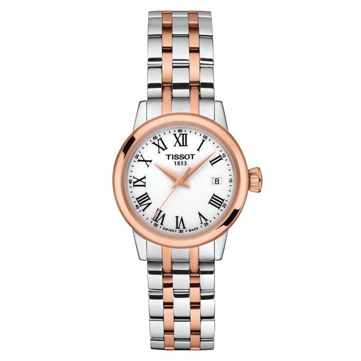 Zegarek Tissot Classic Dream Lady 28 mm biała stal kwarcowa PVD wykończenie w kolorze różowego złota T129.210.22.013.00 - Gioielleria Capodagli
