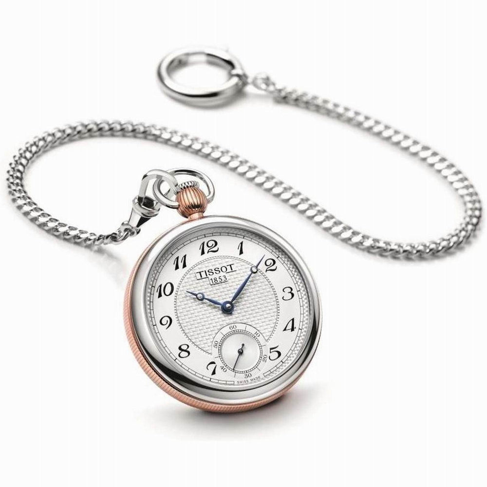 Tissot Bridgeport Lepine Mekaniskt fickur 45mm silver manuellt upprullat stål PVD roséguld finish T860.405.29.032.01 - Gioielleria Capodagli