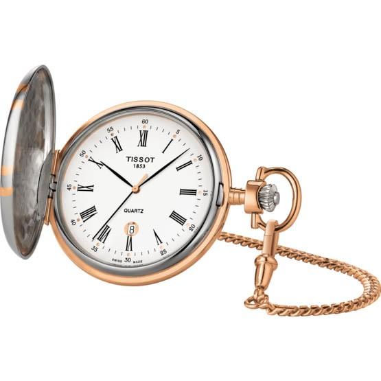 Tissot Savonette Taschenuhr 48,5 mm, weißer Quarz, vergoldetes Messing und Palladium T862.410.29.013.00 – Gioielleria Capodagli