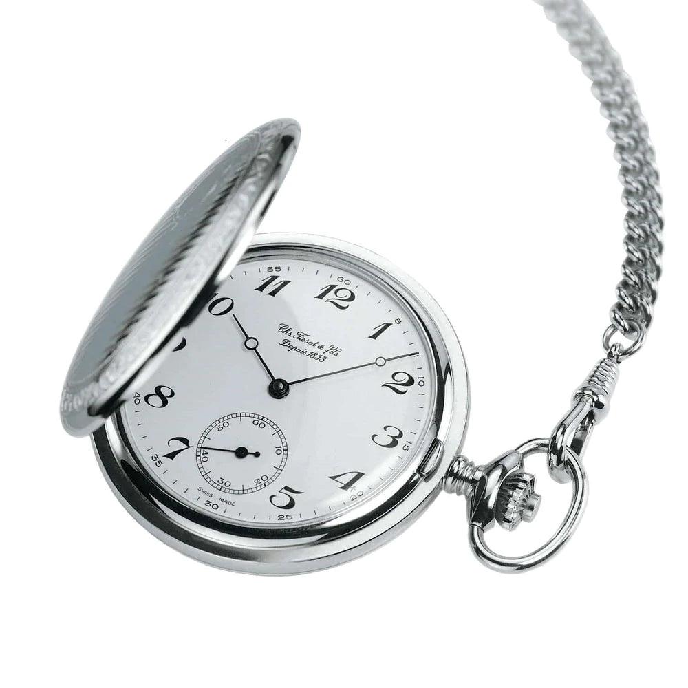 Tissot Taschenuhr Savonette Mechanisch 49 mm weiß Handaufzug Messing Palladium-Finish T83.6.402.12 – Capodagli 1937