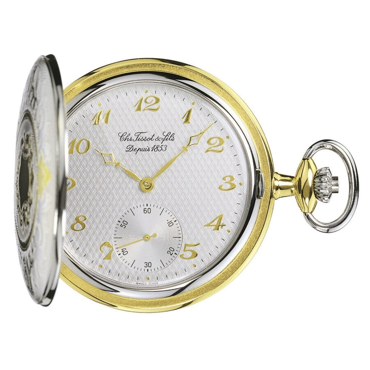 Reloj de bolsillo mecánico Tissot Savonette 50 mm de cuerda manual latón acabado en oro y paladio T83.8.450.82 - Gioielleria Capodagli