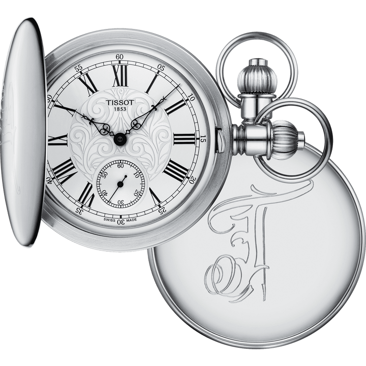 Reloj de bolsillo mecánico Tissot Savonette 52 mm plata de cuerda manual latón con acabado paladio T864.405.99.033.00 - Gioielleria Capodagli
