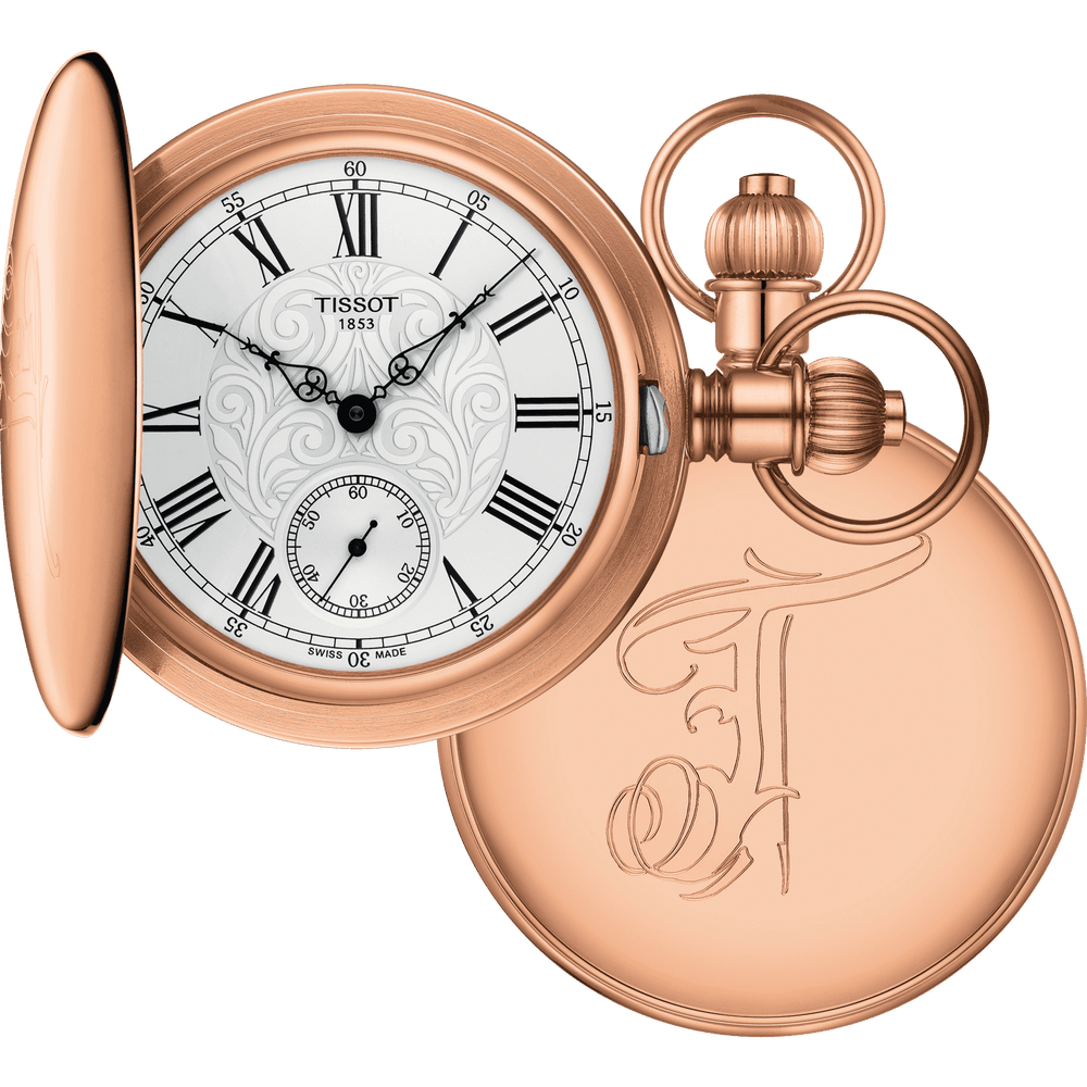 Tissot Savonette Mechanische Taschenuhr, 52 mm, Silber, Handaufzug, Messing mit Roségold-Finish, T864.405.99.033.01 – Gioielleria Capodagli