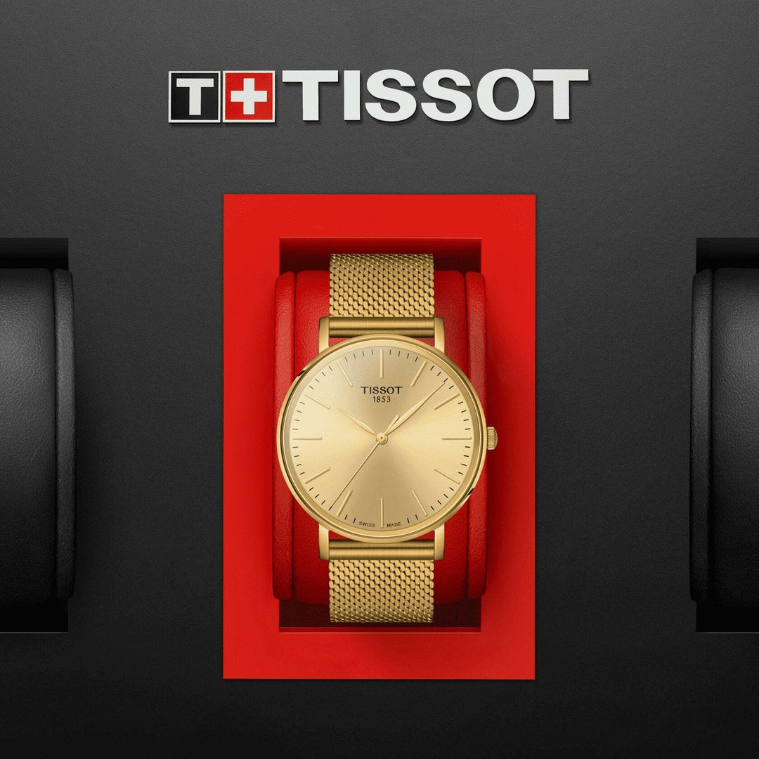 Ceas Tissot Everytime Gent 40mm champagne quartz otel PVD finisaj aur galben T143.410.33.021.00 - Capodagli 1937