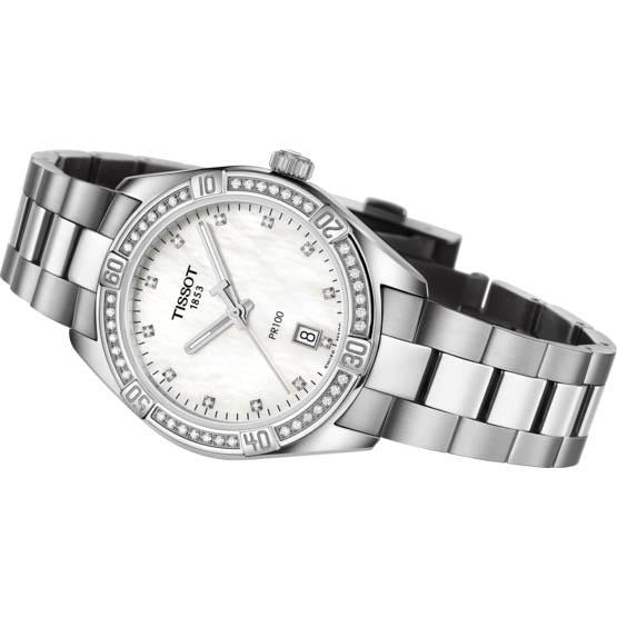 Tissot Uhr PR 100 Lady Sport Chic 36 mm Perlmutt Diamanten Quarzstahl T101.910.61.116.00 - Gioielleria Capodagli