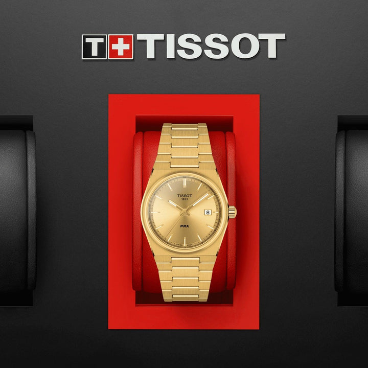 Tissot ur PRX 35 mm champagne quartz stål PVD gul guld finish T137.210.33.021.00 - Capodagli 1937