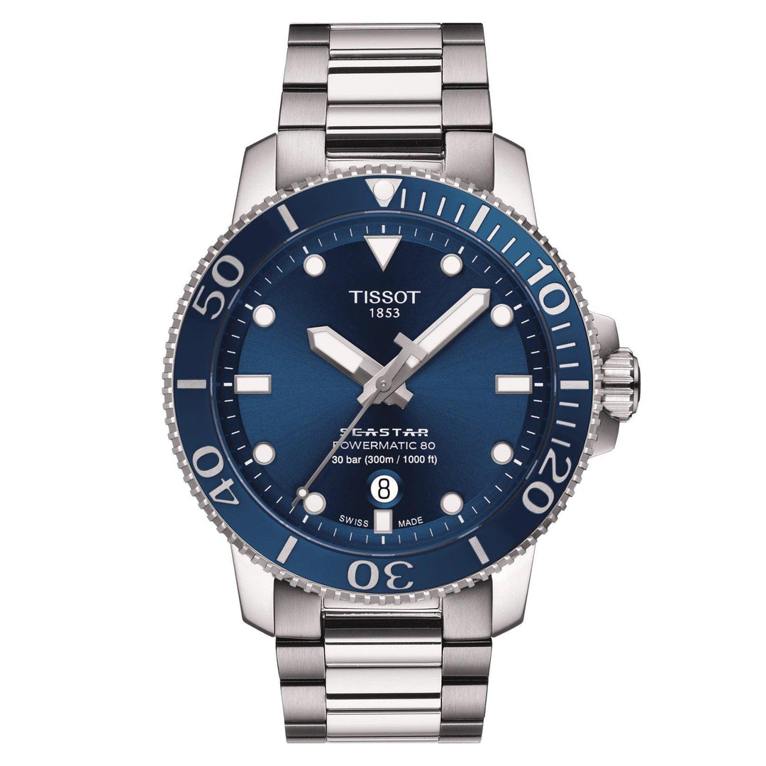 Reloj Tissot Seastar 1000 Powermatic 80 43mm azul automático acero T120.407.11.041.03 - Capodagli 1937