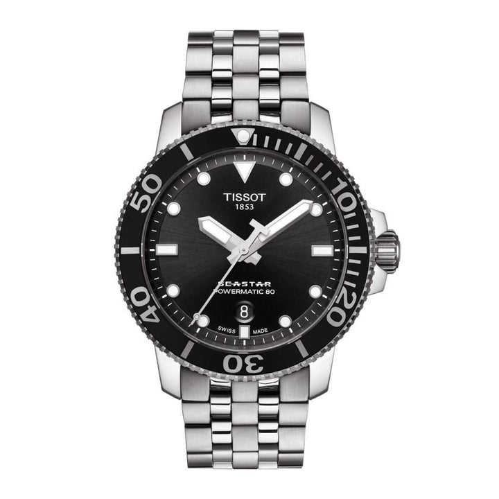 Relógio Tissot Seastar 1000 Powermatic 80 43mm preto automático aço T120.407.11.051.00 - Gioielleria Capodagli