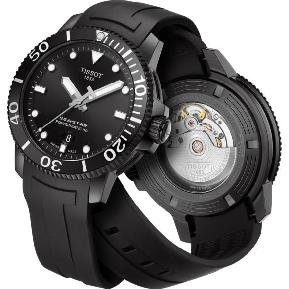 Tissot ur Seastar 1000 Powermatic 80 automatisk sort stål T120.407.37.051.00 - Gioielleria Capodagli