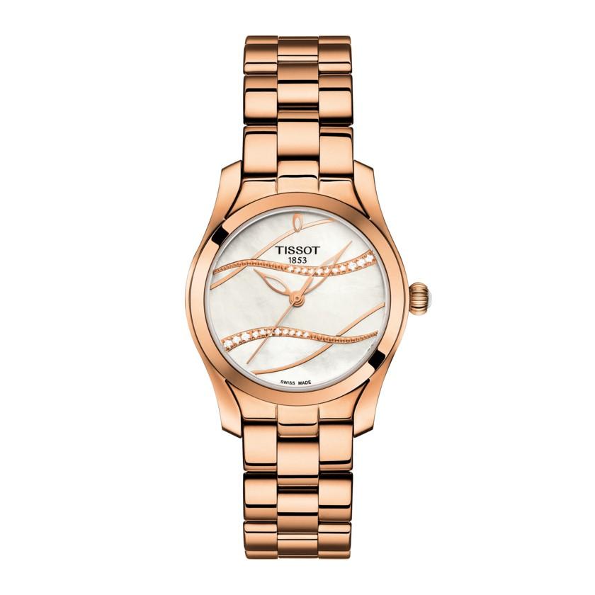 Reloj Tissot T-Wave 30mm nácar diamantes cuarzo acero acabado PVD oro rosa T112.210.33.111.00 - Gioielleria Capodagli