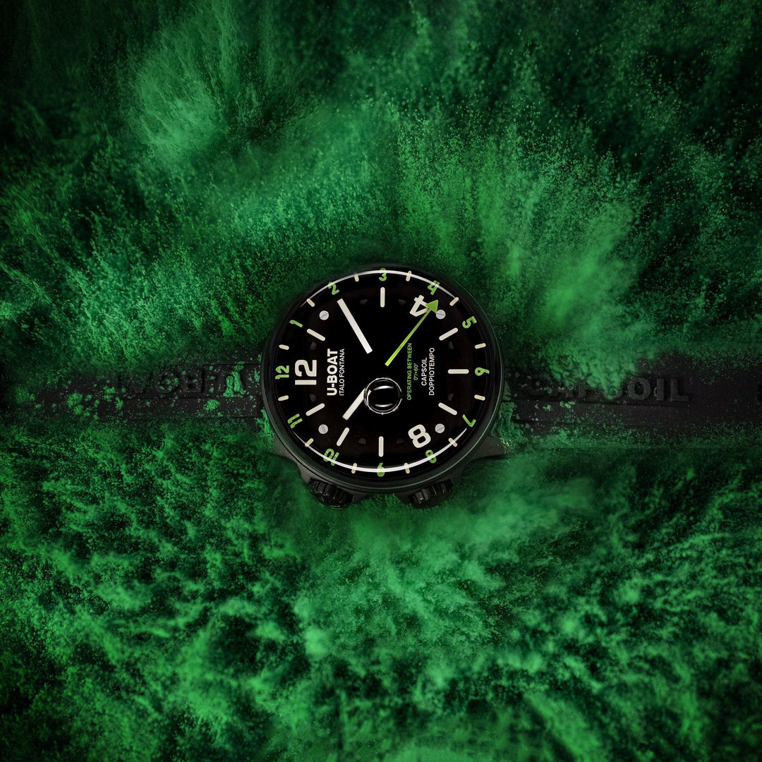 U-BOAT-Uhr Capsoil Doppiotempo DLC Green Rehaut 45 mm schwarzer Stahl 8840/B - Capodagli 1937
