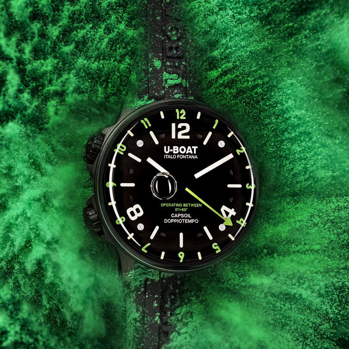 U-BOAT-Uhr Capsoil Doppiotempo DLC Green Rehaut 45 mm schwarzer Stahl 8840/B - Capodagli 1937