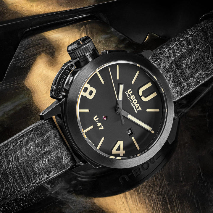 U-BOAT Klassische Uhr U-47 AB1 47 mm, schwarzer Automatikstahl, schwarzes PVD-Finish 9160 – Capodagli 1937