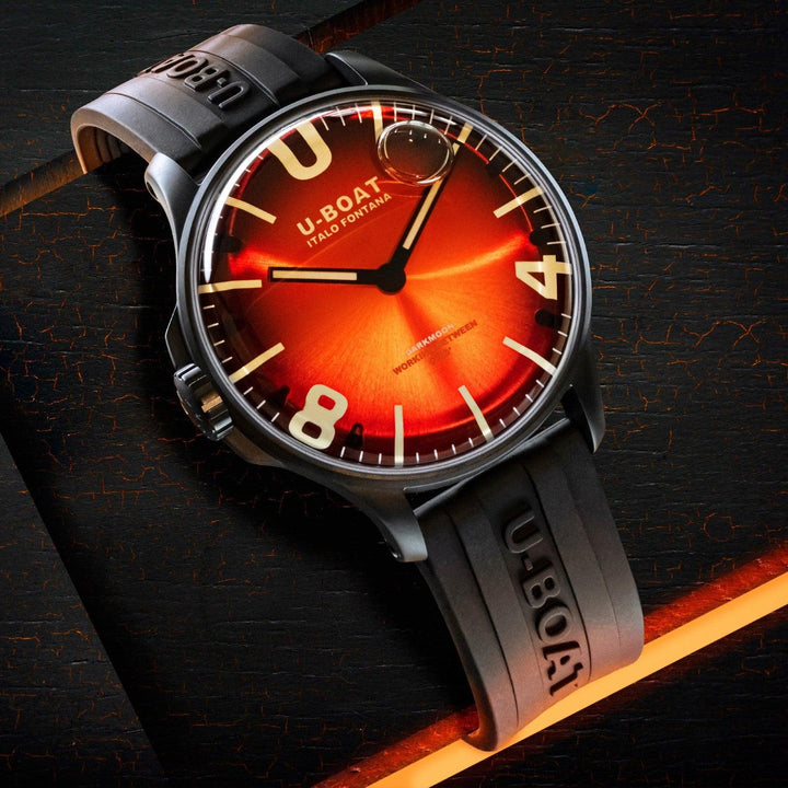 U-BOAT-Uhr Darkmoon Red IPB Soleil 44 mm roter Quarzstahl IP Black Finish 8697/B – Capodagli 1937